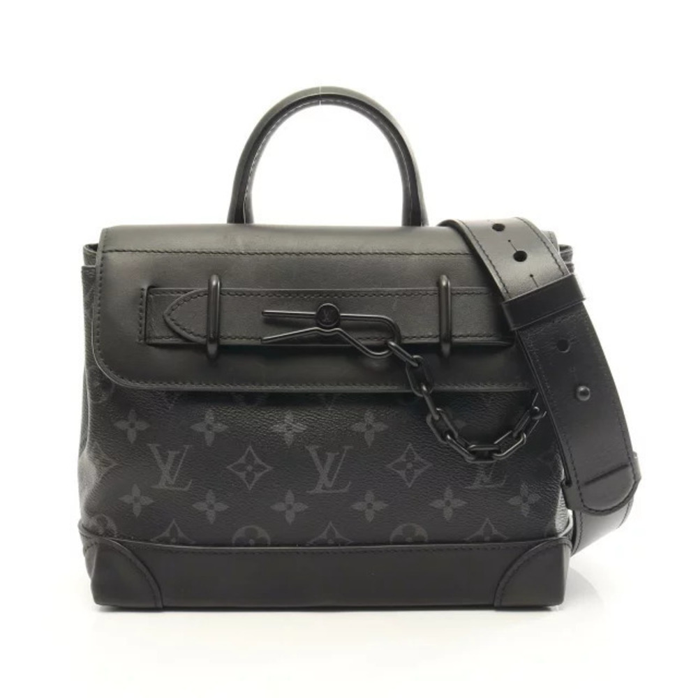 Louis Vuitton Steamer Handbag Canvas Leather Monogram Eclipse Black